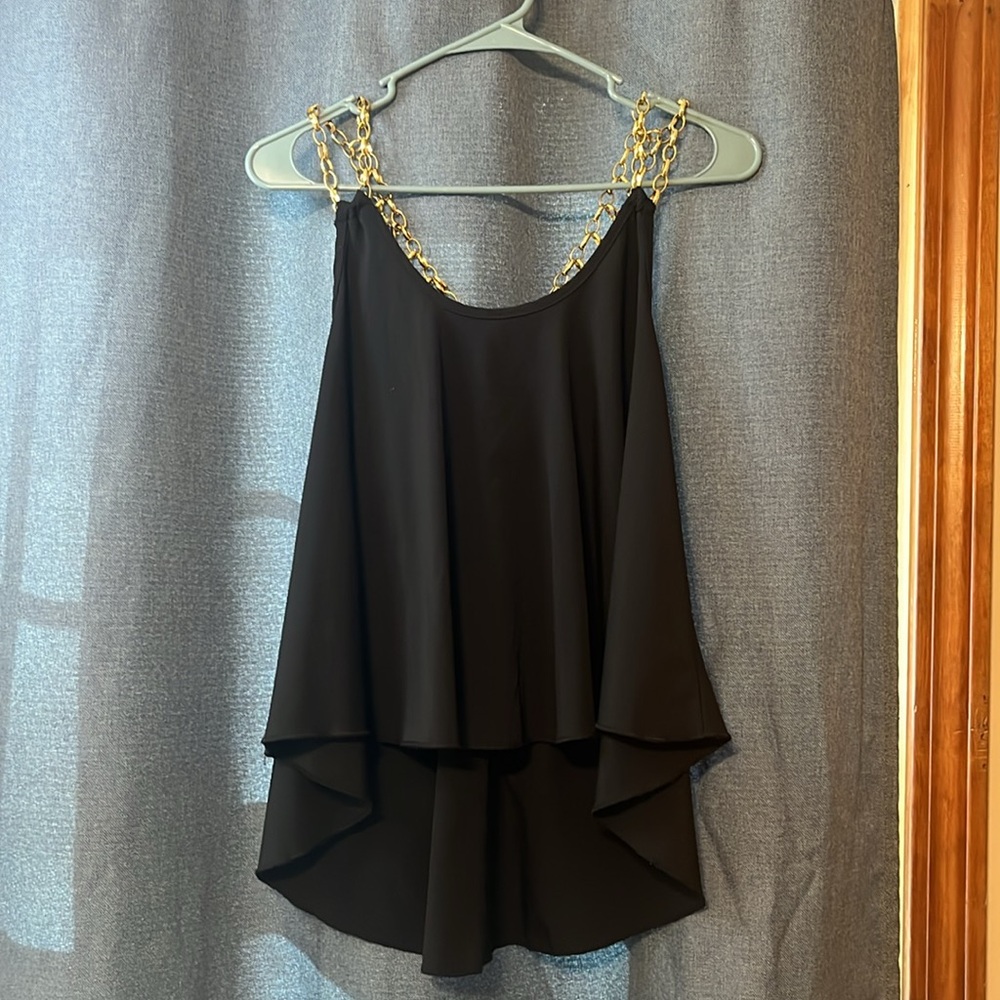 Black Tank Top with Gold Chain Straps From Blush SM